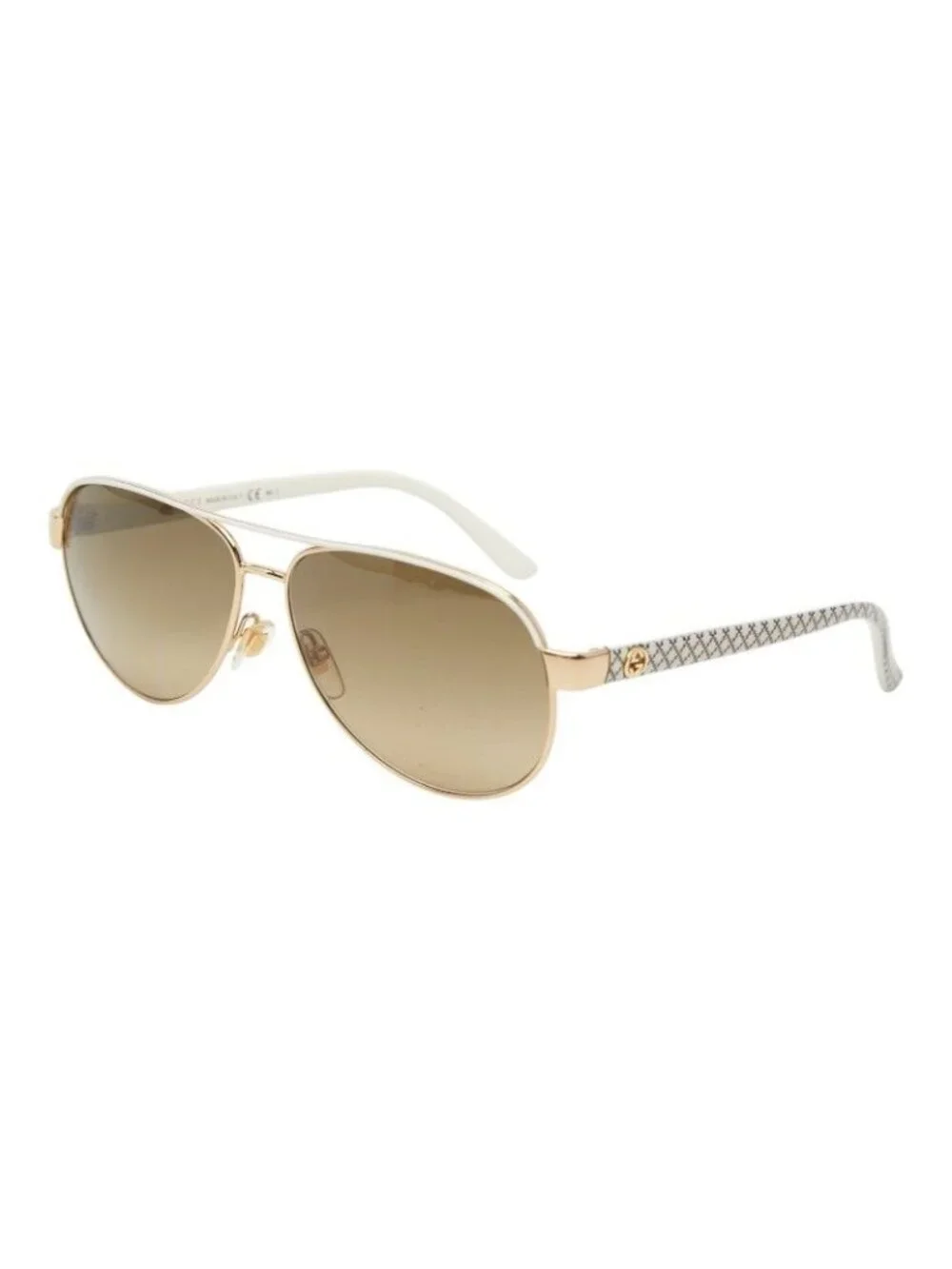 Gucci Teardrop Sunglasses S Gold White Acetate Plated Eyewear